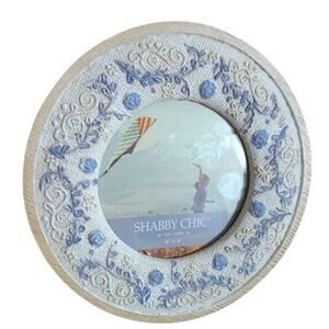Shabby Chic White Blue Round Ceramic Picture Photo Frame 4x4 Floral Cottage